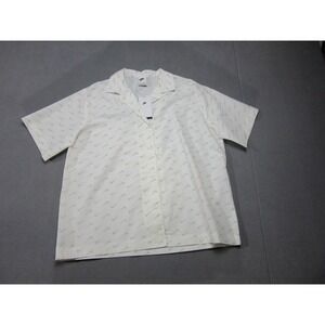 Nike Shirt Womens L Sail White Button Up New Swoosh AOP Monogram Oversize